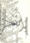 anthro breasts cell_tower cellphone communication_tower electronics female fluffy fluffy_tail fur looking_back nude phone solo tail whiskers scale_(artist) mammal rodent sciurid tree_squirrel 2020 graphite_(artwork) hi_res monochrome traditional_media_(artwork)