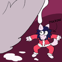 anthro big_penis bodily_fluids clothing costume cum fluffy_foreskin fluffy_penis furry_foreskin furry_penis genital_fluids genitals high-angle_view huge_penis imminent_sex leaking_cum looming male male/male male_anthro penis penis_awe santa_costume sweat nyactophiliac ash_(nyactophiliac) kai_(nyactophiliac) canid canine canis domestic_cat domestic_dog felid feline felis mammal 2025