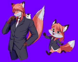 alternate_species anthro black_bottomwear black_clothing black_jacket black_pants black_topwear blazer bottomwear chibi clothing furrification jacket male pants red_clothing red_shirt red_topwear shirt solo suit topwear yologyeolseogchung-gyeogpaswaeseogsul kaiji ichijou_seiya murakami_tamotsu canid canine cricetid fox hamster mammal rodent