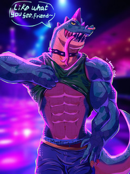 abs anthro bodily_fluids bottomwear bottomwear_down boxers_(clothing) clothed clothing clothing_lift collar facial_piercing male muscular muscular_anthro muscular_male nose_piercing partially_clothed pecs piercing saliva shirt shirt_lift shirt_up shorts shorts_down solo spikes spikes_(anatomy) tail text tongue tongue_out tongue_piercing topwear underwear seanthederg goat_(movie) sony_corporation sony_pictures modo_olachenko komodo_dragon lizard monitor_lizard reptile scalie 3:4 absurd_res english_text hi_res