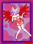 5_fingers anthro blowing_kiss blue_hair bra clothing female fingers footwear hair hair_over_eye heart_symbol high_heels holidays legwear lingerie lips one_eye_obstructed panties purple_eyes purple_hair red_wings shoes simple_background solo thigh_highs translucent translucent_clothing underwear wings angelfs valentine's_day canid canine canis domestic_dog mammal 3:4 full-length_portrait hi_res portrait