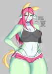 angry anthro areola biped bottomwear breasts camel_toe clothed clothing dialogue exclamation_point female green_body hair looking_at_viewer nipples non-mammal_breasts panties profanity red_hair shorts talking_to_viewer text thick_thighs translucent translucent_clothing underwear darbooart yunna_(darbooart) scalie 2024 absurd_res digital_drawing_(artwork) digital_media_(artwork) english_text hi_res