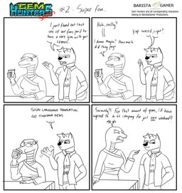 anthro beverage coffee deaf dialogue drinking duo electronics female male phone baristagamerproductions canid canine canis dingo mammal reptile scalie snake absurd_res comic hi_res sign_language