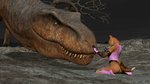 anthro butt clothing duo female male male/female pink_clothing sitting drages canid canine dinosaur fox mammal prehistoric_species reptile scalie theropod tyrannosaurid tyrannosauroid tyrannosaurus tyrannosaurus_rex 16:9 3d_(artwork) digital_media_(artwork) hi_res widescreen