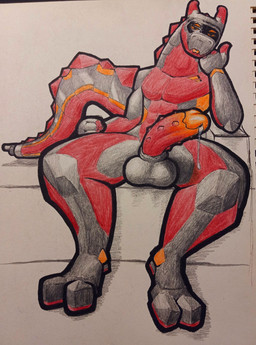 anthro bedroom_eyes bodily_fluids erection genital_fluids genitals machine male narrowed_eyes nubbed_penis nude penis precum seductive solo tail pseudokym robot synth_(vader-san) 2022 absurd_res colored_pencil_(artwork) hi_res pen_(artwork) traditional_media_(artwork)