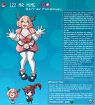 breasts chibi cleavage clothed clothing duo english_text female generation_1_pokemon gloves hair handwear hi_res horn horned_humanoid human humanoid kinkymation male mammal mr._mime nintendo not_furry pink_hair pokemon pokemon_(species) pokemorph text