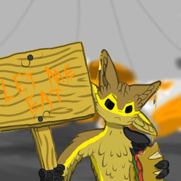 angry anthro food holding_object holding_sign inside jewelry looking_at_viewer male sandwich_(food) sign solo standing berhm berhm_(berhm) avali 1:1