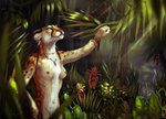 anthro bracelet breasts casual_nudity detailed_background ear_piercing female forest fur jewelry jungle necklace nipples nude outside piercing plant solo standing tree tribal whiskers yellow_eyes medaya mia_(hotwert) cheetah felid feline mammal 2017 hi_res