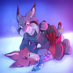 accessory anthro attempted_murder bodily_fluids clothing duo epipen fur green_clothing green_sweater green_topwear grey_body grey_fur holding_object holding_weapon male necktie orange_body orange_fur paws pinned pinned_to_ground pointy_ears snow struggling sweater tears topwear venom_injector weapon yellow_eyes edbes6 disney zootopia nick_wilde pawbert_lynxley canada_lynx canid canine felid feline fox lynx mammal red_fox true_fox 1:1 hi_res