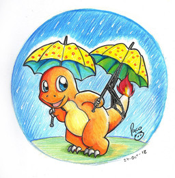 anthro blue_eyes claws glistening glistening_eyes happy logo male nude open_mouth open_smile orange_body pink_tongue raining smile solo standing tongue umbrella white_claws yellow_body young young_anthro young_male pandapaco nintendo pokemon charmander generation_1_pokemon pokemon_(species) 2012 artist_logo signature