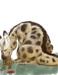 anthro anthro_prey bowl brown_body brown_fur chain chained_up container duo feet feral feral_pred forced fur head_first larger_pred looking_at_viewer macro macro_anthro macro_feral macro_prey male male/male male_anthro male_feral markings micro nude_feral nude_prey oral_vore outside partially_inside pet_bowl rear_view simple_background sitting size_difference smile spots spotted_body spotted_fur tail text unwilling_prey vore white_background willing_pred jeri_kleinlowe canid canine canis domestic_dog hyena mammal 2010 colored colored_sketch sketch