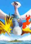 ambiguous_gender cloud feral fire group legendary_birds legendary_trio outside sky water cuteskitty european_mythology greek_mythology mythology nintendo pokemon articuno avian bird generation_1_pokemon generation_2_pokemon legendary_pokemon lugia moltres mythological_avian mythological_bird mythological_creature mythological_firebird phoenix pokemon_(species) zapdos 2013 watermark