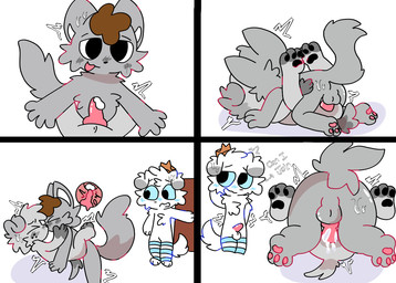 animal_genitalia animal_penis anthro biped black_blush black_eyes blue_blush blush bodily_fluids bottom_pov brown_hair butt canine_genitalia canine_penis crown cum cum_in_ass cum_inside cutaway erection first_person_view from_front_position fur genital_fluids genitals grey_body grey_fur grey_hair grey_tail group hair headgear internal kissing knotting legs_wrapped_around_partner lying male male/male male_pov missionary_position motion_lines on_back open_mouth pawpads paws penis rear_view sex side_view simple_background sweat tail text trio walk-in white_background white_body white_fur white_hair white_tail young young_anthro mrdreams lunito_(mrdreams) tiberius_magnus zero_(mrdreams) canid canine canis domestic_cat domestic_dog felid feline felis mammal 2026 comic english_text