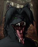 anthro bodily_fluids drooling fangs forest forest_background fur hair looking_at_viewer male nature nature_background open_mouth plant saliva smile solo teeth teeth_showing throat tongue tree lemondeer canid canine fox mammal digital_media_(artwork)