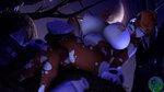 16:9 3d_(artwork) anthro big_breasts bovid bovine breasts cattle crossed_legs digital_media_(artwork) female garbear hi_res huge_breasts mammal night nipple_piercing nipples piercing solo widescreen