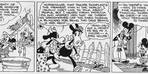 angry anthro bottomwear cane clothed clothing dialogue eyewear female fingers footwear gesture glasses group hand_gesture hat headgear headwear inside male mature_male open_mouth overalls pants plant pointing scarf shoes sitting text water floyd_gottfredson hardie_gramatky disney public_domain clarabelle_cow horace_horsecollar marcus_mouse mister_slicker bovid bovine canid canine canis cattle domestic_dog equid equine horse mammal mouse murid murine rodent 1930 20th_century absurd_res ancient_art black_and_white dated english_text hi_res long_image monochrome signature wide_image