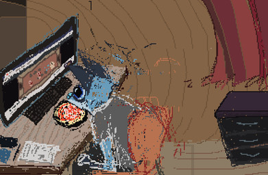 anthro blue_body blue_fur chair clothing computer desktop electronics floor food fur furniture grey_clothing grey_shirt grey_t-shirt grey_topwear male shirt sitting solo t-shirt table topwear wall_(structure) watching_video wood wood_floor wood_wall demensa the_binding_of_isaac_(series) canid canine canis coyote domestic_dog hybrid mammal 2018 digital_media_(artwork) pixel_(artwork)
