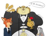 anthro award belly big_cheeks black_tie_(suit) bodily_fluids bow_tie button_(fastener) chubby_cheeks claws clothing collared_shirt crying dialogue dress_shirt electronics fangs female fur group half-closed_eyes hand_fan holding_award holding_object holding_oscar_statuette holding_statue jewelry looking_away looking_up male markings microphone microphone_stand mouth_closed narrowed_eyes necklace necktie obese obese_anthro obese_male open_mouth oscar_statuette overweight overweight_anthro overweight_male shirt simple_background speech_bubble spots spotted_body spotted_fur straining_buttons suit tears tears_of_joy teeth text tight_clothing tight_shirt tight_topwear tongue topwear trio white_background juano academy_awards disney zootopia benjamin_clawhauser judy_hopps nick_wilde canid canine cheetah european_rabbit felid feline fox lagomorph leporid mammal oryctolagus rabbit red_fox true_fox 2017 signature