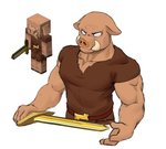 anthro belt biceps bottomwear clothed clothing fully_clothed gold_(metal) golden_sword male melee_weapon muscular muscular_anthro muscular_male pants pecs shirt simple_background snout solo sword t-shirt topwear tusks weapon white_background anjing_kampuss microsoft minecraft mojang xbox_game_studios domestic_pig mammal piglin suid suine sus_(pig) digital_media_(artwork) half-length_portrait portrait