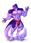 anthro biped bulge claws digitigrade fur male male_anthro muscular muscular_anthro muscular_male nipples nude purple_body purple_fur purple_nipples purple_tail red_claws simple_background solo tail tail_tuft tuft yellow_eyes karoshi_satan sergal absurd_res digital_media_(artwork) hi_res