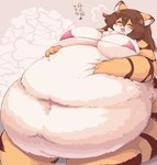 anthro belly big_belly big_breasts bikini bikini_top blush bone breasts clothing female hair hand_on_belly happy huge_belly hyper hyper_belly kemono navel open_mouth overweight smile solo swimwear two-piece_swimsuit eigetsu catkey_(huhunya) felid mammal pantherine tiger hi_res