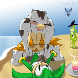 4_fingers 5_toes anthro anthro_on_anthro barefoot beach bendy_straw beverage black_body black_eyes black_fur black_nose black_skin blush bra breasts brown_body brown_skin claws clothed clothing container cowgirl_position cup detailed_background drinking_straw erection eyelashes eyes_closed eyewear feet female fingers food from_front_position fur genitals glass glasses glistening gloves green_body green_eyes green_skin group hand_on_hip handwear hat headgear headwear horn interspecies kneeling larger_female looking_down lying male male/female narrowed_eyes nipples nude on_back on_bottom on_ground on_top open_mouth outside partially_clothed penetration penis purple_eyes quills_(anatomy) raised_arm sand sea seaside sex sex_on_the_beach shadow size_difference sky smaller_male spread_legs spreading squint standing straddling tan_body tan_skin thong toe_claws toes tray underwear vaginal vaginal_penetration vulva water white_body white_fur wristband y-furry sega sonic_the_hedgehog_(series) bovid bovine cattle dairy_cattle eulipotyphlan european_hedgehog hedgehog holstein_friesian_cattle lizard mammal reptile scalie 1:1 hi_res