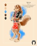 anthro blue_eyes brown_body brown_fur fur male simple_background solo text tassy_(artist) the_fangs_palace apricus_(tfp) canid canine canis mammal wolf 4:5 absurd_res english_text hi_res