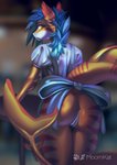 anthro anus blue_hair bottomless butt camel_toe clothed clothing female fin genitals hair looking_back maid_uniform open_mouth orange_body orange_eyes partially_clothed pussy ribbons solo underwear uniform moomkat jyxa fish marine requiem_shark shark tiger_shark absurd_res hi_res