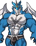 2_horns abs anthro barazoku belly belly_markings biceps big_biceps big_bulge big_deltoids big_muscles big_pecs black_briefs black_clothing black_outline black_underwear blue_arms blue_body blue_face blue_fingers blue_hands blue_head blue_horn blue_legs blue_neck blue_scales briefs briefs_only bulge chest_markings claws close-up closed_smile clothed clothing colored_seam_underwear countershade_belly countershade_body countershade_face countershade_neck countershade_scales countershade_torso countershading dark_markings deltoids facial_markings fangs fingers forearm_muscles front_view glistening glistening_arms glistening_belly glistening_body glistening_briefs glistening_chest glistening_clothing glistening_eyes glistening_face glistening_head glistening_horn glistening_scales glistening_underwear glistening_wings grey_belly grey_body grey_chest grey_scales happy head_horn head_markings horn humanoid_hands jagged_mouth latissimus_dorsi legs_together light_arms light_belly light_body light_chest light_claws light_face light_fingers light_head light_horn light_legs light_markings light_neck light_scales light_wings looking_at_viewer looking_forward male markings monotone_arms monotone_hands monotone_horn monotone_legs monotone_wings mouth_closed multicolored_belly multicolored_body multicolored_clothing multicolored_face multicolored_head multicolored_scales multicolored_underwear muscular muscular_anthro muscular_arms muscular_legs muscular_male muscular_thighs navel neck_muscles non-mammal_navel obliques outline pecs pose quads red_eyes scales serratus simple_background smile smiling_at_viewer solo standing teeth thick_arms thick_neck thick_outline thick_thighs tight_briefs toony topless topless_anthro topless_male trapezius triceps two_tone_belly two_tone_briefs two_tone_chest two_tone_clothing two_tone_neck two_tone_underwear underwear underwear_only v-cut white_background white_belly white_body white_chest white_claws white_countershading white_face white_head white_neck white_scales white_seam_underwear white_wings wings yellow_body yellow_face yellow_head yellow_markings yellow_scales darknaigart bandai_namco digimon digimon_(species) exveemon 2022 absurd_res digital_drawing_(artwork) digital_media_(artwork) hi_res portrait three-quarter_portrait