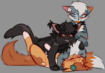 all_fours black_body black_fur blush blush_lines clitoral_hood cunnilingus dominant dominant_female dominant_male facesitting female feral forced fur genitals grey_body grey_fur group group_sex hug hugging_another hugging_from_behind humanoid_genitalia humanoid_vulva lying male male/female male/male motion_lines muffled on_back on_hind_legs oral orange_body orange_fur questionable_consent scar sex sitting sitting_on_another snout_fuck threesome trio vaginal vulva freckledcoat warriors_(book_series) fan_character honeywhisker_(jollysjambles) domestic_cat felid feline felis mammal hi_res