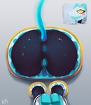 anthro anus big_butt black_body blue_anus blue_pussy blue_tail blush blush_stickers butt empty_eyes eyelashes female genitals glory_wall grey_background machine open_mouth open_smile photo pussy rear_view simple_background smile solo submissive submissive_anthro submissive_female tail through_wall yellow_eyes nofapplease_(artist) deltarune undertale_(series) tasque_manager darkner felid mammal robot hi_res