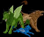 age_difference ambiguous_gender barbel_(anatomy) feathered_wings feathers feral flesh_whiskers group mane simple_background size_difference tail transparent_background trio wings young young_feral mkx mythology dragon felid hybrid lion mammal mythological_creature mythological_scalie pantherine pixiu scalie 2009 alpha_channel