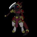 anthro armor axe female gladiator gold_ring machine protogen_visor red_eyes solo warrior worldbuilding biohound fan_character freya protogen 1:1 absurd_res alpha_channel hi_res