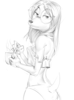 anthro clothing container cup eyewear female female_anthro fingernails furgonomics glasses hair holding_container holding_object looking_at_viewer messy_hair mug nails panties partially_clothed_female round_glasses underwear wearing_glasses trashtikko illumination_entertainment sing_(movie) suki_lane canid canine canis domestic_dog hunting_dog mammal saluki sighthound monochrome shaded sketch soft_shading