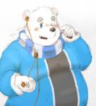 anthro belly blush fur humanoid_hands male overweight overweight_anthro overweight_male scarf simple_background solo white_background white_body white_fur maron2475 utau shirane_kan bear mammal polar_bear ursine 2018