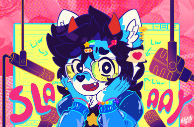 bodily_fluids chibi clothing eyewear glasses male smile solo tears translucent translucent_clothing y2k y2k_(fashion) mrdarknesswolf psycho_mode_(vocaloid) vocaloid yamaha_corporation mrdarknesswolf_(character) canid canine canis demon hybrid mammal wolf hi_res