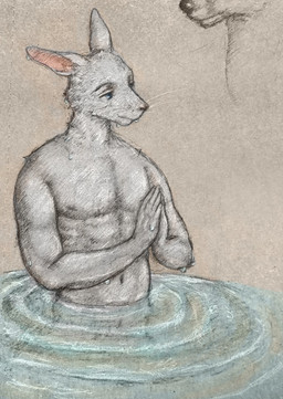 abs anthro blue_eyes ears_up eyebrows fur long_ears looking_forward male muscular muscular_anthro muscular_male navel nipples partially_submerged rabbit_ears soaked solo standing_in_water water white_body white_fur reynard_goodfellow lagomorph leporid mammal rabbit hi_res