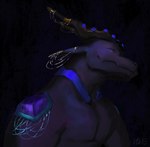 anthro black_background eyes_closed horn jewelry male pecs simple_background smile solo nous_(artist) mythology nous_(nous) dragon mythological_creature mythological_scalie scalie 2024 absurd_res bust_portrait digital_media_(artwork) digital_painting_(artwork) hi_res portrait shaded soft_shading