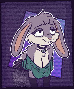 anthro breasts choker clothed clothing curvy_figure female flirting half-closed_eyes jewelry looking_at_viewer narrowed_eyes necklace off_shoulder outline oversized_clothing simple_background smug solo standing sweater topwear ircluzar violet_bunny lagomorph leporid mammal rabbit colored digital_media_(artwork) hi_res pixel_(artwork) shaded