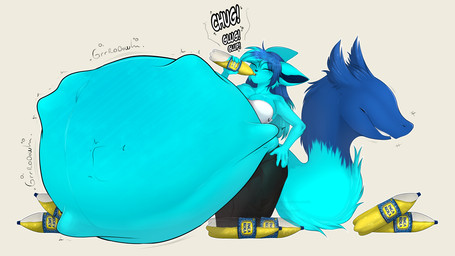 abdominal_bulge anthro belly belly_expansion belly_inflation big_breasts breasts drinking expansion female inflated_belly inflation solo thick_thighs vore miphassl hybrid 16:9 hi_res widescreen