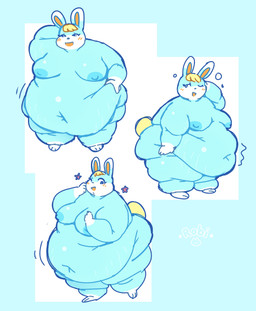 anthro belly belly_overhang big_belly big_moobs blonde_hair blue_body blue_fur blue_nipples eyelashes fat_arms fat_legs fur hair huge_belly long_ears male moobs morbidly_obese morbidly_obese_anthro morbidly_obese_male navel nipples nude obese obese_anthro obese_male one_eye_closed open_mouth open_smile orange_nose overweight overweight_anthro overweight_male smile solo standing white_body white_fur wink robirobi animal_crossing nintendo sasha_(animal_crossing) lagomorph leporid mammal rabbit hi_res multiple_images