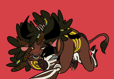 accessory anal anal_penetration anthro anthro_penetrated anthro_penetrating arm_hair black_hair blush blush_lines body_hair brown_body brown_fur brown_hair duo facial_piercing from_behind_position fur genitals hair hair_accessory hooves humanoid_genitalia humanoid_penis male male/male male_penetrated male_penetrating male_penetrating_male markings mounting nose_piercing nose_ring obscured_penetration one_eye_closed penetration penis piercing pink_background ring_piercing sex simple_background tail tail_tuft tuft softsalami bison bovid bovine giraffid mammal okapi