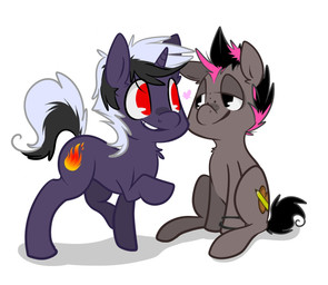 black_eyes cutie_mark duo feral freckles fur hair heart_symbol horn male male/male multicolored_hair red_eyes simple_background smile teeth white_background backsash hasbro my_little_pony mythology fan_character farran_height_(oc) tier earth_pony equid equine horse mammal mythological_creature mythological_equine pony unicorn 2014 hi_res