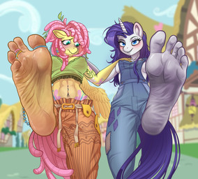 alternative_fashion anthro barefoot dirty dirty_feet dirty_soles duo farmer feet female female/female foot_fetish foot_focus hippie soles irishaarenir friendship_is_magic hasbro my_little_pony fluttershy_(mlp) rarity_(mlp) equid equine horse mammal pony absurd_res hi_res