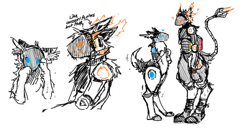 ambiguous_gender anthro black_body black_fur bodily_fluids duo ear_tuft fur machine protogen_visor standing sweat tuft hachimitsufever tyzen_(taroceus) varu_(hachimitsufever) canid canine mammal protogen 2024 digital_media_(artwork) microsoft_paint_(artwork) sketch