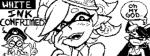 1-bit blush bodily_fluids drooling ear_piercing fangs female group humanoid_pointy_ears looking_at_viewer male piercing pointy_ears pseudo_hair saliva simple_background speech_bubble teeth tentacle_hair tentacles text trio white_background miiverse nintendo splatoon callie_(splatoon) marie_(splatoon) squid_sisters_(splatoon) animal_humanoid cephalopod cephalopod_humanoid humanoid inkling marine marine_humanoid mollusk mollusk_humanoid english_text low_res monochrome