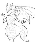 anthro big_butt black_sclera butt female feral fur simple_background solo tail thick_thighs white_background wings wuuute bakugan european_mythology mythology wavern wavern_(bakugan) dragon mythological_creature mythological_scalie scalie western_dragon wyvern absurd_res hi_res monochrome unfinished