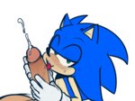 anthro blue_body blue_fur blush bodily_fluids cum duo ejaculation first_person_view fur genital_fluids genitals green_eyes holding_penis licking male male/male oral penile penis penis_lick sex simple_background tongue tongue_out white_background hexanne sega sonic_the_hedgehog_(series) sonic_the_hedgehog eulipotyphlan hedgehog human mammal 2022 unavailable_at_source