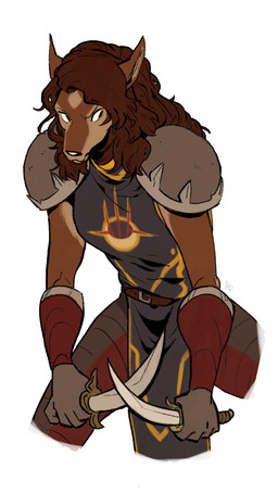 anthro armor clothed clothing dagger dual_wielding female fur hair holding_object holding_weapon long_hair melee_weapon simple_background solo weapon vessss_(artist) blizzard_entertainment warcraft canid mammal werecanid werecreature worgen 9:16 hi_res