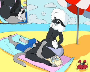 anal animal_genitalia animal_penis balls beach bikini blonde_hair bottomwear claws clothed clothing cloud dark_body dark_skin duo equine_genitalia equine_penis eyewear facesitting feet femboy fur genitals glasses hair logo looking_pleasured lying male male/male male_rimming_male masturbation oral partially_clothed pawpads penile penile_masturbation penis rimmee_giving_handjob rimming sand sea sex shorts sitting_on_another stylized swimwear toe_claws towel two-piece_swimsuit umbrella water white_body white_fur dominopossum ambient_among_us among_us innersloth arthropod bovid caprine crab crustacean decapod domestic_cat felid feline felis malacostracan mammal sheep absurd_res hi_res